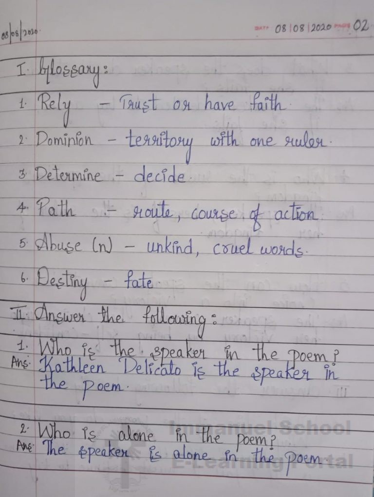 7th std English – Poem -01- Self- Reliance – Notes – IMMANUEL PRIMARY ...